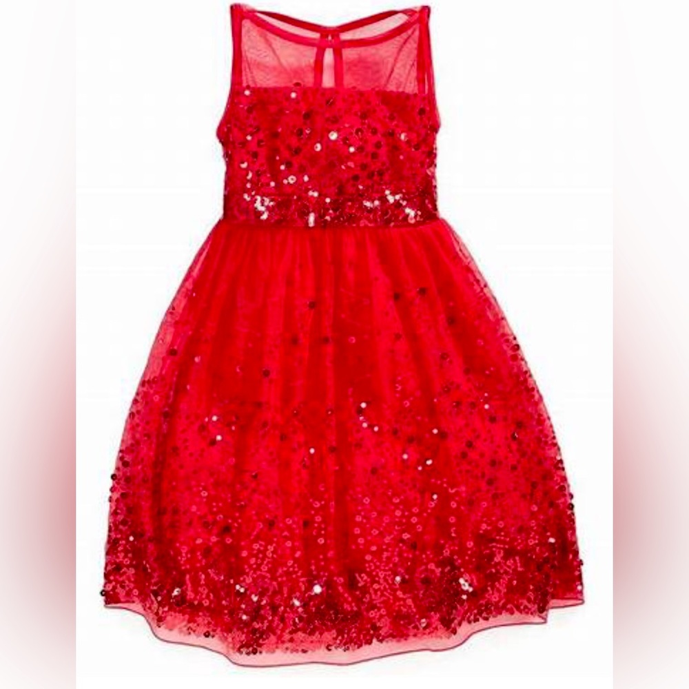 Red holiday dress for kids with sequins